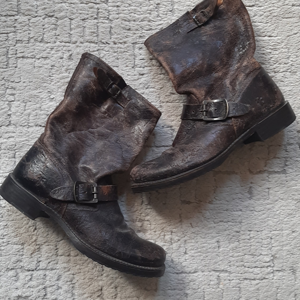 Frye Distressed Brown Leather Combat Boots